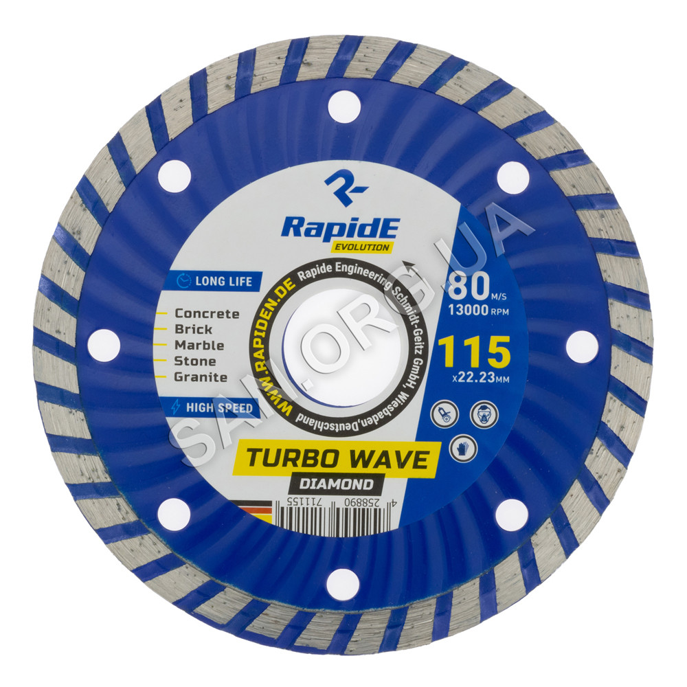 Алмазний диск для бетону 115 мм RapidE Turbo Wave 115*22.2 Універсальний, фото 1