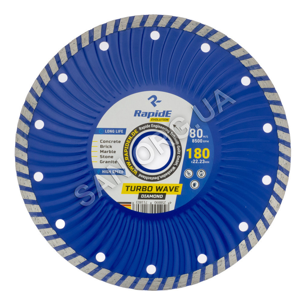 Алмазний диск для бетону 180 мм RapidE Turbo Wave 180*22.2 Універсальний, фото 1