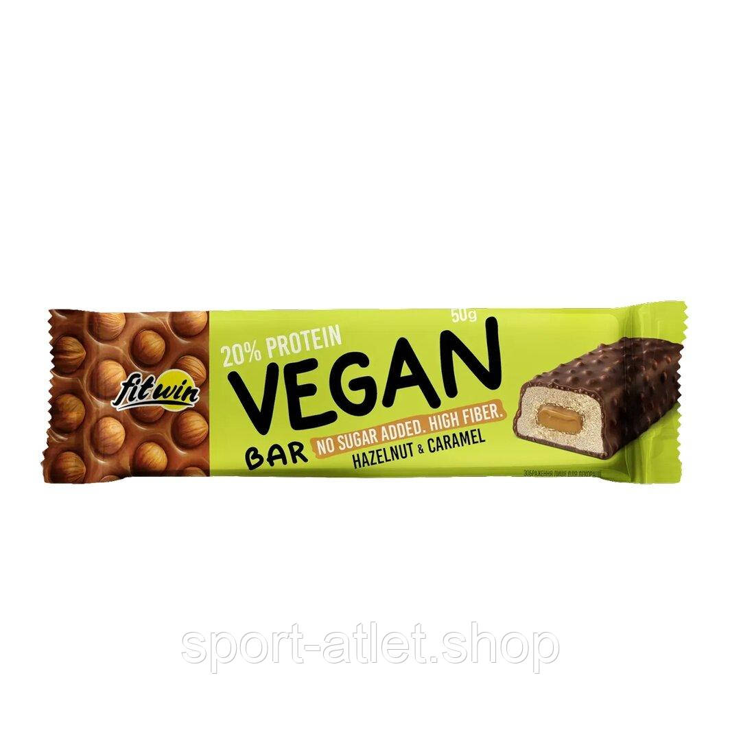 Веганський батончик FitWin Vegan Bar, 50 грам - Карамель-фундук, фото 1