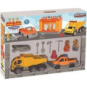 Конструктор 03-612 Pilsan (6) “Будівельний майданчик”, 2 машини, 3 ігрові фігурки, аксесуари, в коробці