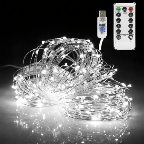 Гірлянда нитка Крапля Роси USB 20 м 200 LED 8 режимів з пультом світлодіодна Холодний білий (60930), фото 1