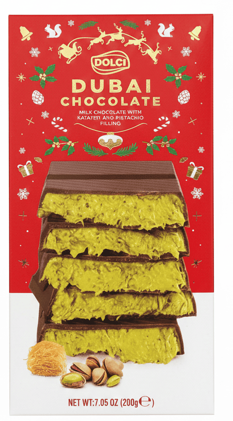 Різдвяний шоколад Bolci Dubai Chocolate Milk Kadayif Pistachio 200г, фото 1