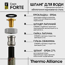 Шланг Forte для води D10, 60 см, неіржавке обплетення 1/2"x1/2" ВВ TAF384W60 Thermo Alliance, фото 3