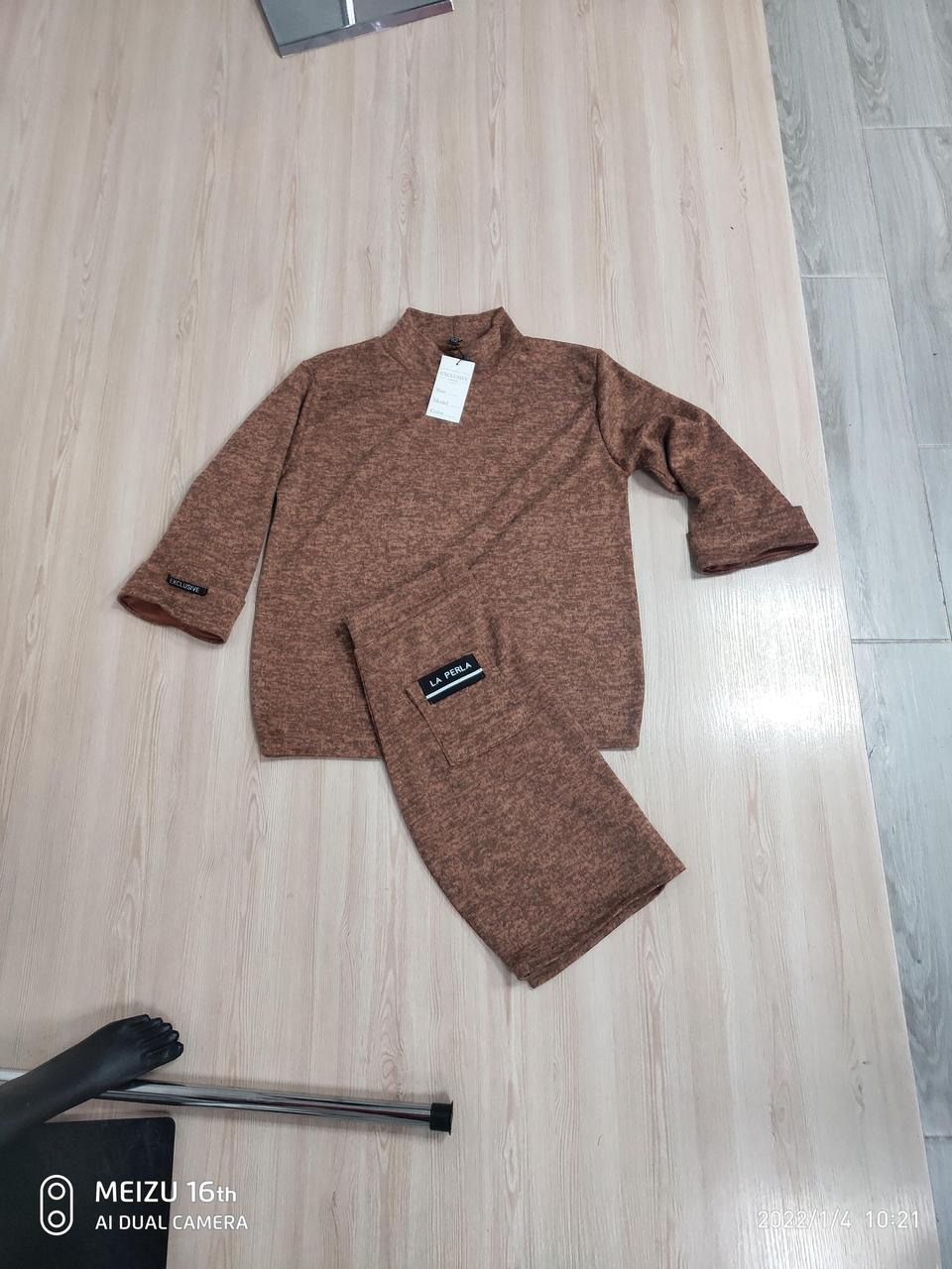 Костюм верх + спідниця (двійка) Ангора софт (без цятки, однотона, інша сторона, щільна) Коричневий 52 ромір, фото 1