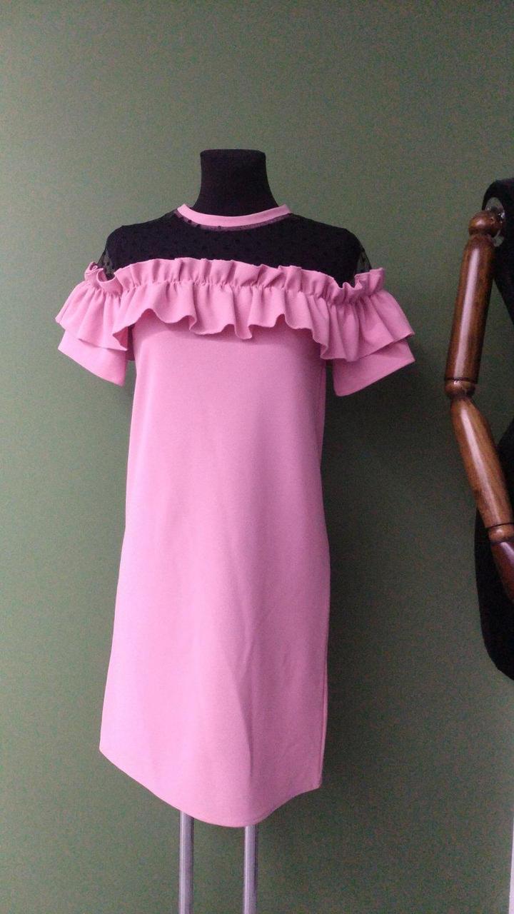 Сукня креп дайвінг рожевий чорний 42 ромір, фото 1