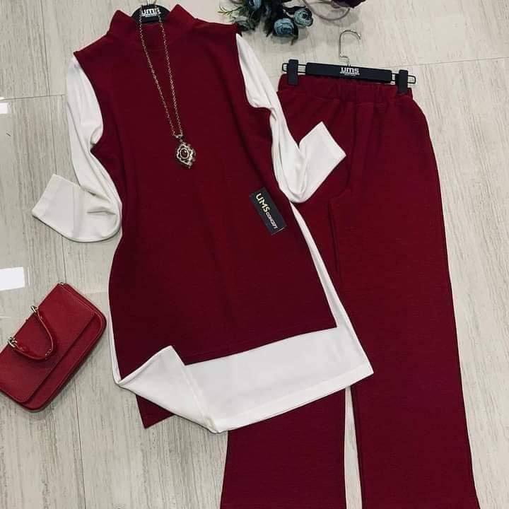 Костюм верх + штани (двійка) Двонитка бордовий білий 46 ромір, фото 1