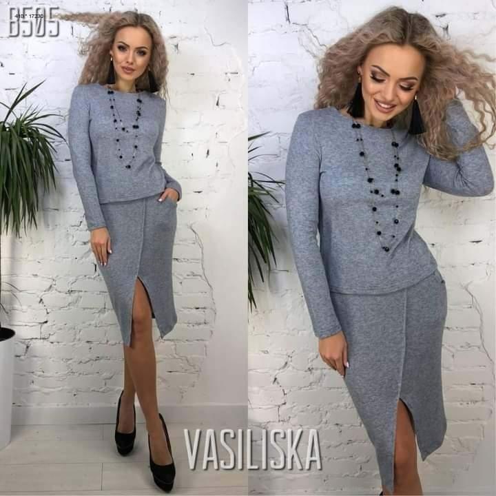 Костюм верх + спідниця (двійка) Ангора софт (в цятку, щільна) Блакитний 64 ромір, фото 1