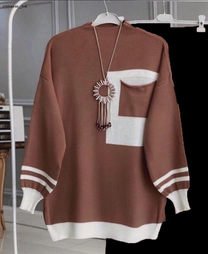 Кофта коричневий білий Кофта 66 ромір, фото 1
