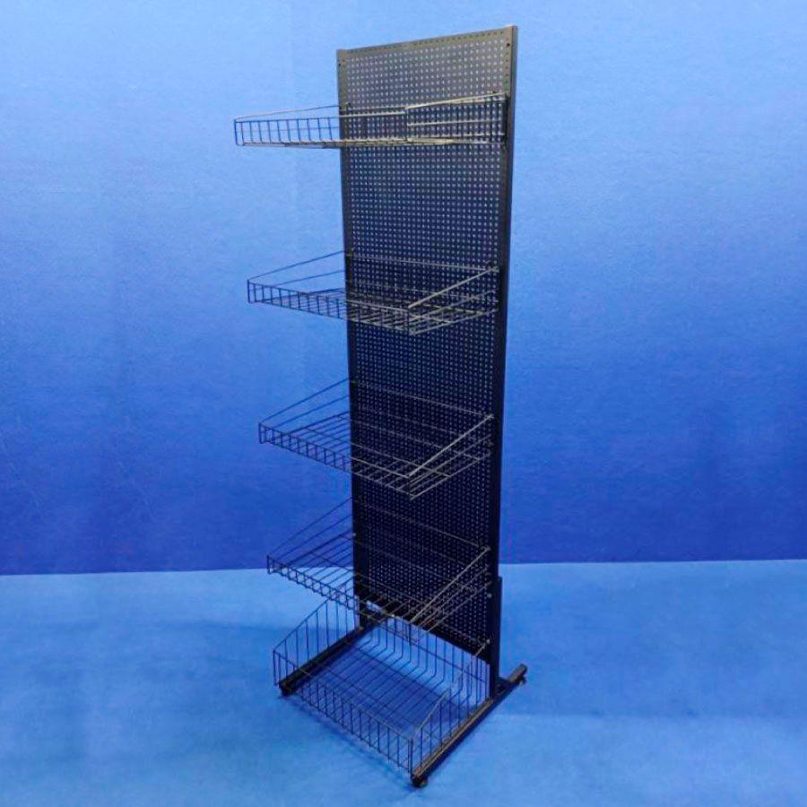 Стійка торгова з перфорованою панеллю на 5 кошиків 50х185, S-0,8 мм, чорна