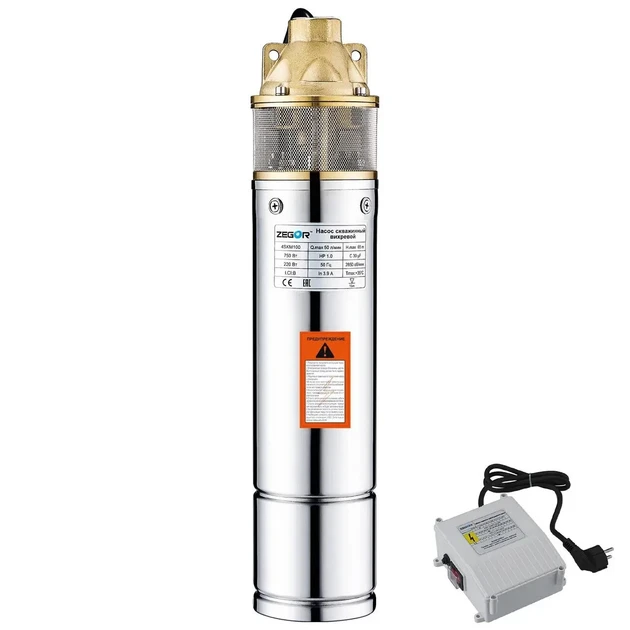 Глибинний вихровий насос 750 Вт 15/58 м РН 6.5-8.5 Zegor 4SKM100E вихровий насос для перекачки води із свердловин, фото 1