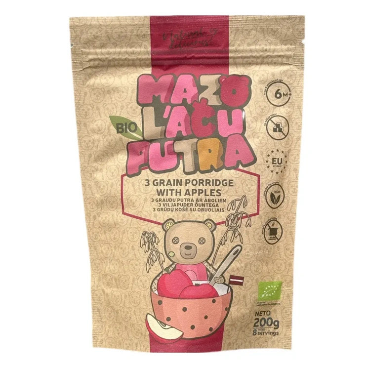 Каша Mazo Lacu органічна Вівсяно-гречано-пшоняна з яблуком 6 місяців 200 гр