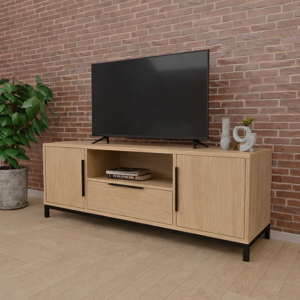 Містка тумба під ТВ "Loft" з натурального дерева ясен з натурального дерева, фото 1