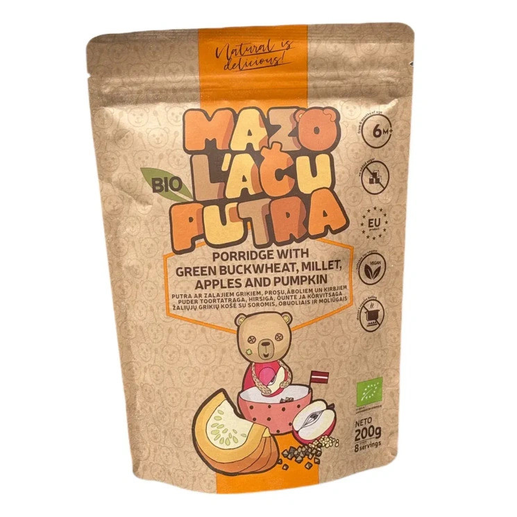 Каша Mazo Lacu органічна Гречано-пшоняна з яблуком та гарбузом з 6 місяців 200 гр