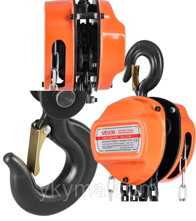 Ручна таль ланцюгова VEVOR (3Т, висота підйому 3м), фото 1