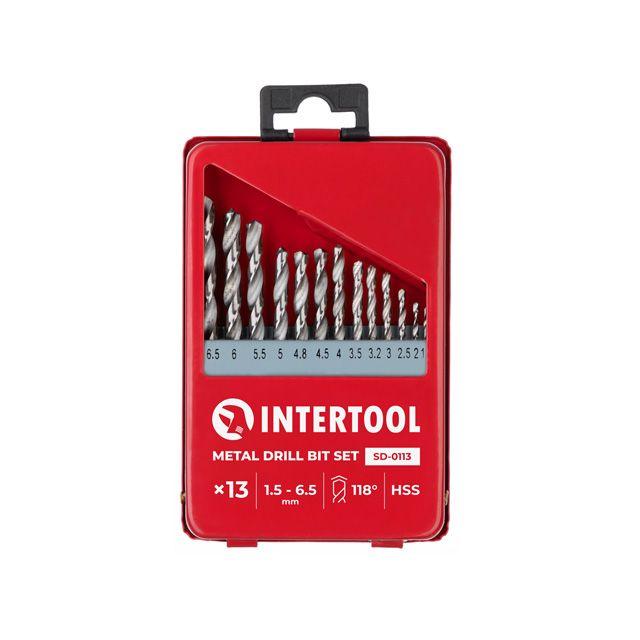 Набір свердел по металу HSS, 13 шт. (1,5-6,5 мм), полірована сталь INTERTOOL SD-0113, фото 1