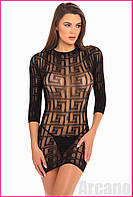 AR Платье Rene Rofe LUX HOT с геометрическим узором черное для женщин облегающее мини-платье с длинным SEX69\0