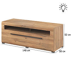 Тумба під телевізор підлогова Tulsa 140 см дуб грандсон з підсвічуванням та відкидними дверцятами в еко стилі