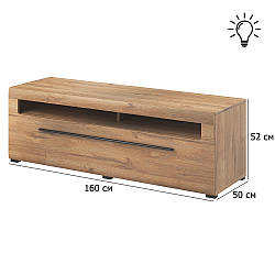 Тумба під телевізор із підсвічуванням Tulsa 160 см дуб грандсон підлогова з відкидними дверцятами в еко стилі