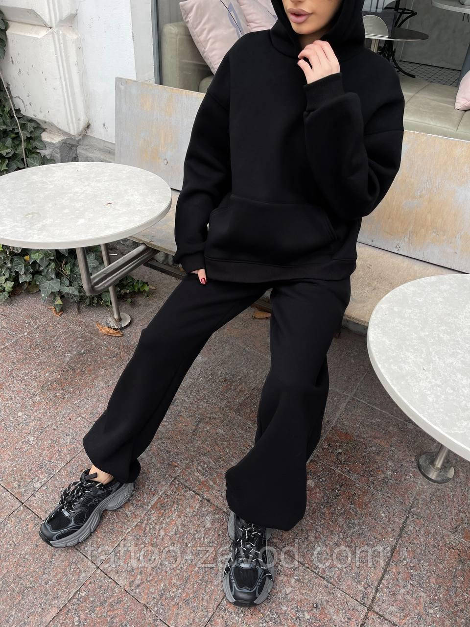 Теплый спортивный костюм женский худи с капюшоном и штаны трёхнить на флисе 42-46 48-50, фото 1