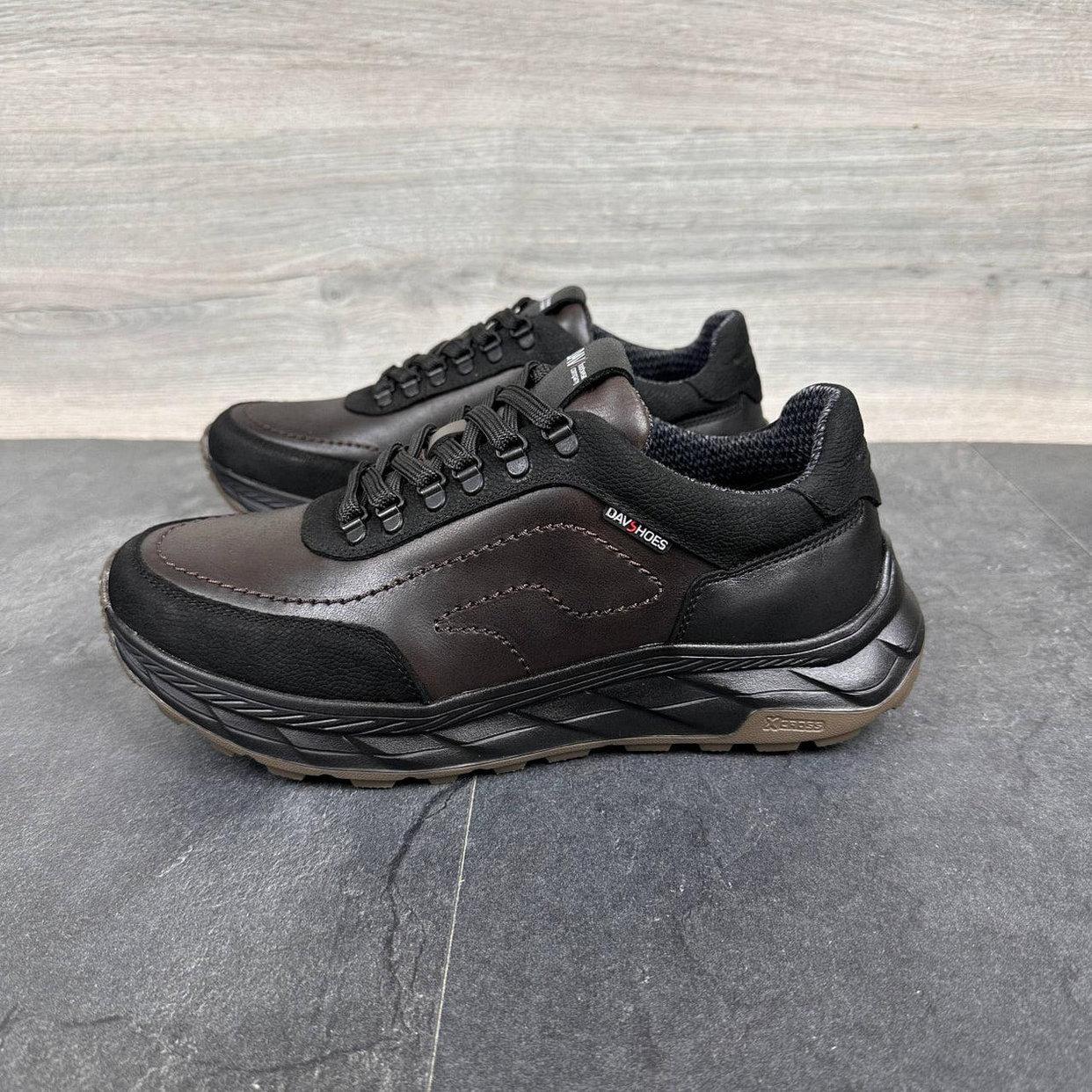 Чоловічі зимові шкіряні кросівки DAV SHOES (термо, Gore-Tex) коричнево-чорні, фото 1