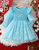 Святкова сукня для дівчинки з оксамитом ніжно блакитна Сніжинка 116-122 (5-6 років)