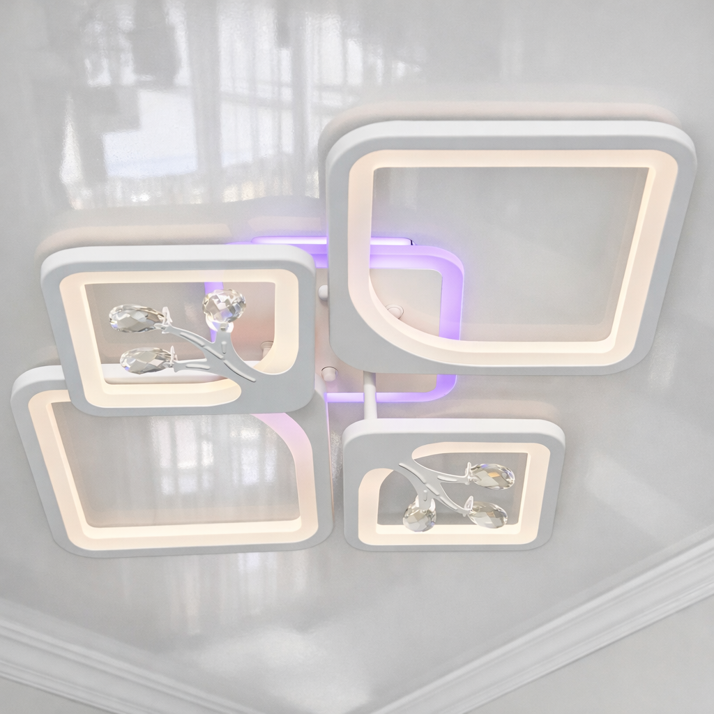 Світлоідодна люстра стельова з підсвіткою Diasha 100W до 20 м² колір Білий 8157/2+2WH 3color, фото 1