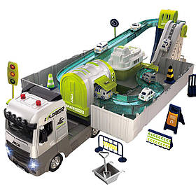 Трек для машинок Crosing  JD 605 D звуки підсвічування інерційний механізм гумові шини 6 машинок