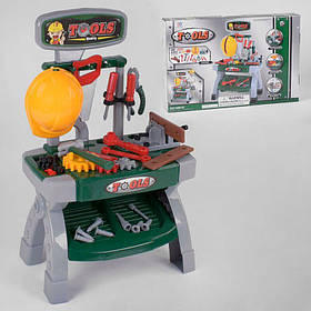 Дитячий іграшковий набір інструментів зі столиком 008-81 плоскогубці молоток викрутки шурупи дюбелі в коробці