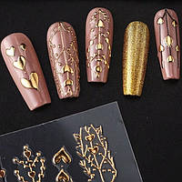 3D наклейки для нігтів золоті з серцями набір 2 шт