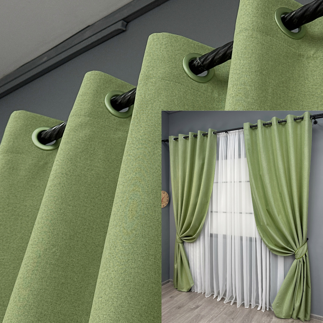 Комплект штор (2шт. 1,5х2,7м.) на люверсах blackout 100%, колекція “ASHEN NIGHT”. Колір оливковий. Код 1841ш 37-0282, фото 1