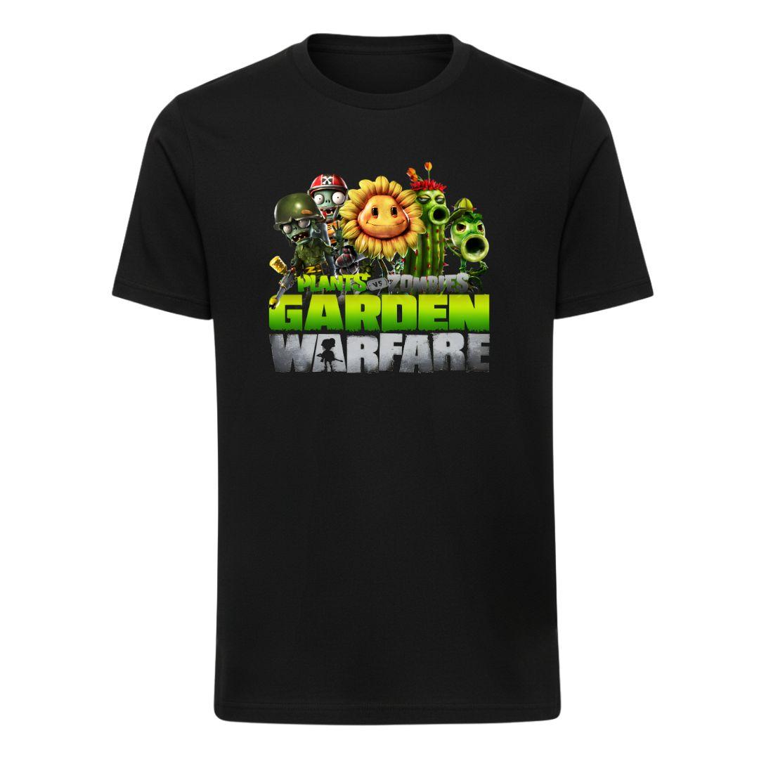Дитяча чорна футболка з принтом Plants vs Zombies Рослини проти зомбі, фото 1