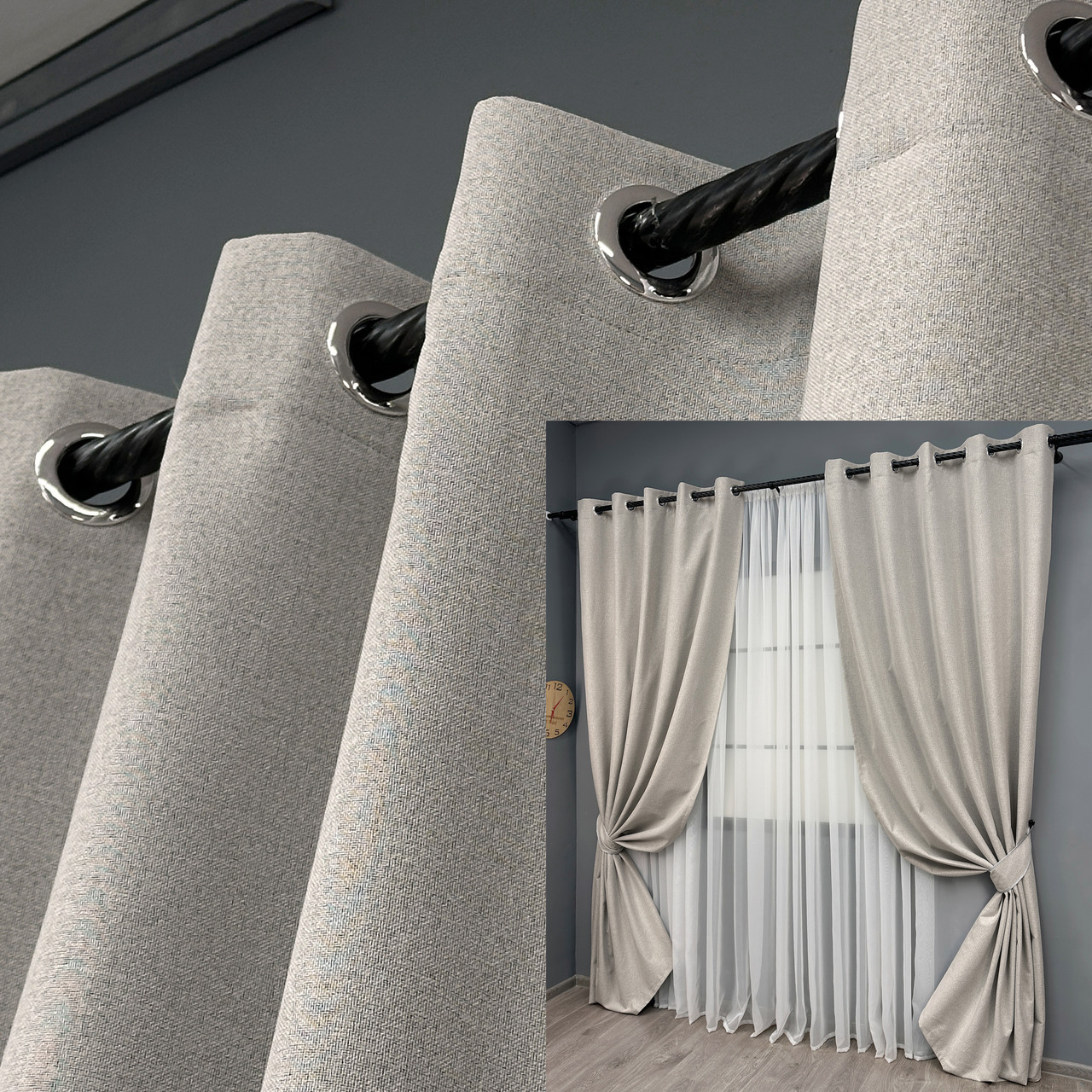 Комплект штор (2шт. 1,5х2,7м.) на люверсах blackout 100%, колекція “ASHEN NIGHT”. Колір попелястий. Код 1842ш 37-0283, фото 1