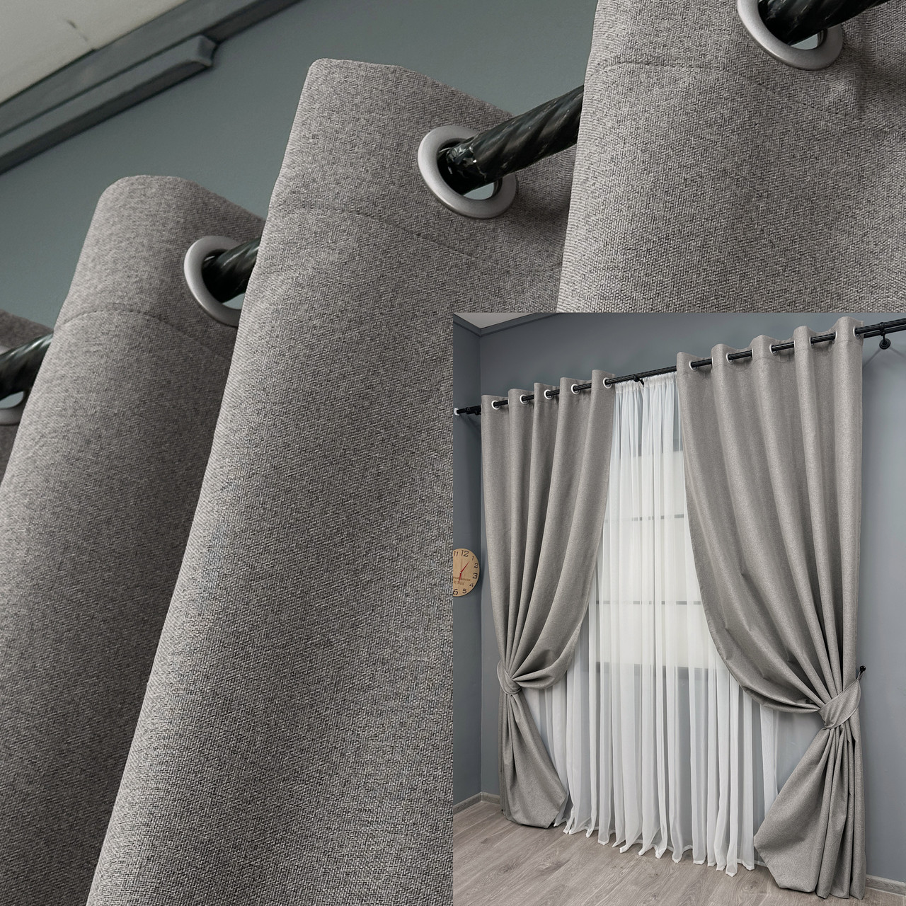 Комплект штор (2шт. 1,5х2,7м.) на люверсах blackout 100%, колекція “ASHEN NIGHT”. Колір кавово-сірий. Код 1848ш 37-0289, фото 1