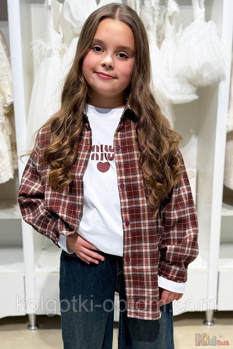 ОПТОМ Комплект сорочка картата бордова + реглан (152 см)  Bolina Baby 2125000888224, фото 1