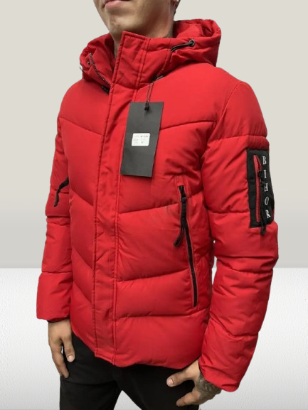 Куртка зимова чоловіча капюшон блискавка червона, фото 1