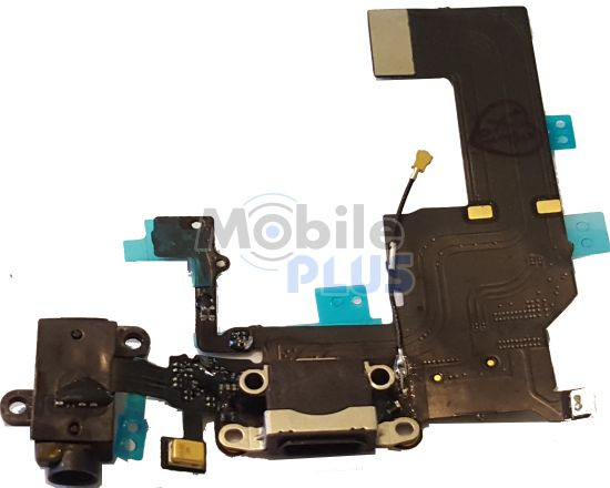 Шлейф з роз'ємом зарядки і навушників (Charger and HandsFree Flat Cable) iPhone 5C Black, фото 1