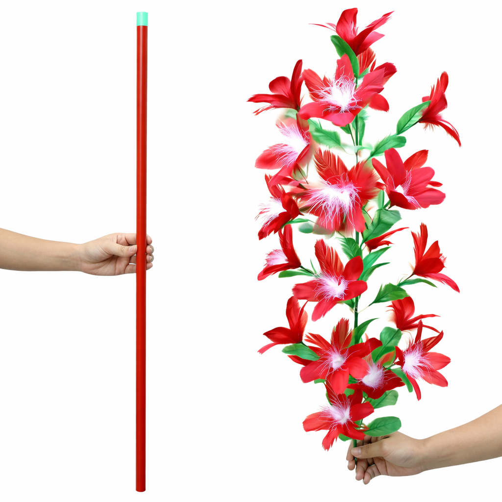 Реквізит для фокусів та дитячих свят | Металева червона тростина в червоні квіти