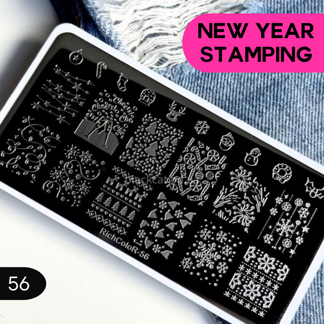 Пластина для стемпінгу новорічна, новий рік, сніжинки, светр металева Richcolor 56, фото 1