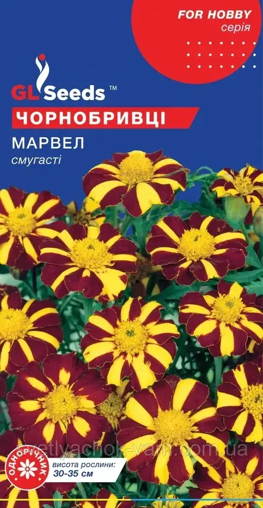 Чорнобривці Марвел смугасті однорічні декоративні компактні невибагливі, упаковка 0,2 г
