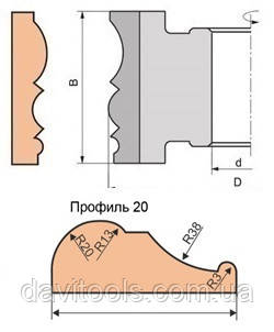 Фреза для 130х32х90 виготовлення налічника Р6М5 (Профіль №20), фото 1