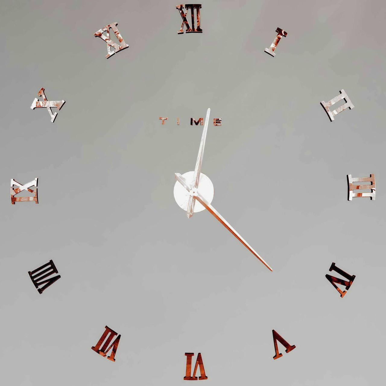 Годинник 3D настінний великий ( 100 см) Римські-Cu-100 бронзовий мідний, фото 1