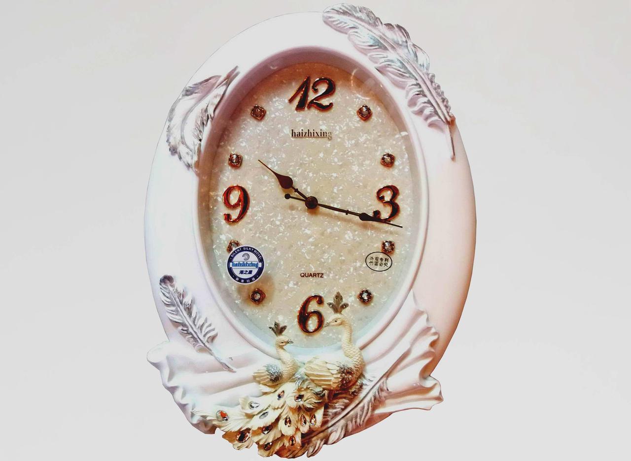 Годинник безшумний (44х60 см) настінний зі стразами OV-0018 білий, фото 1