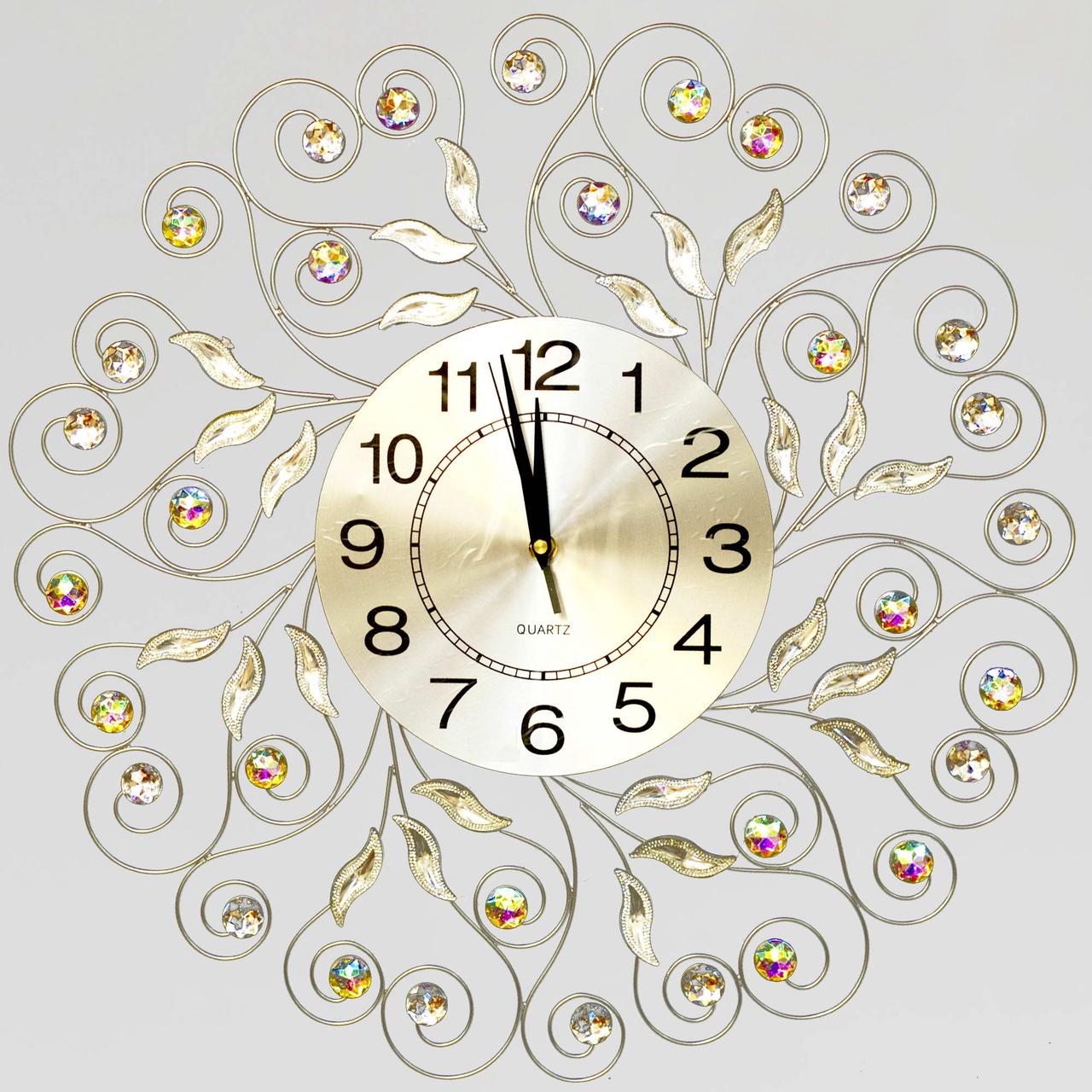 Годинник безшумний (52 см) металевий настінний зі стразами, камінням OV-0027, фото 1