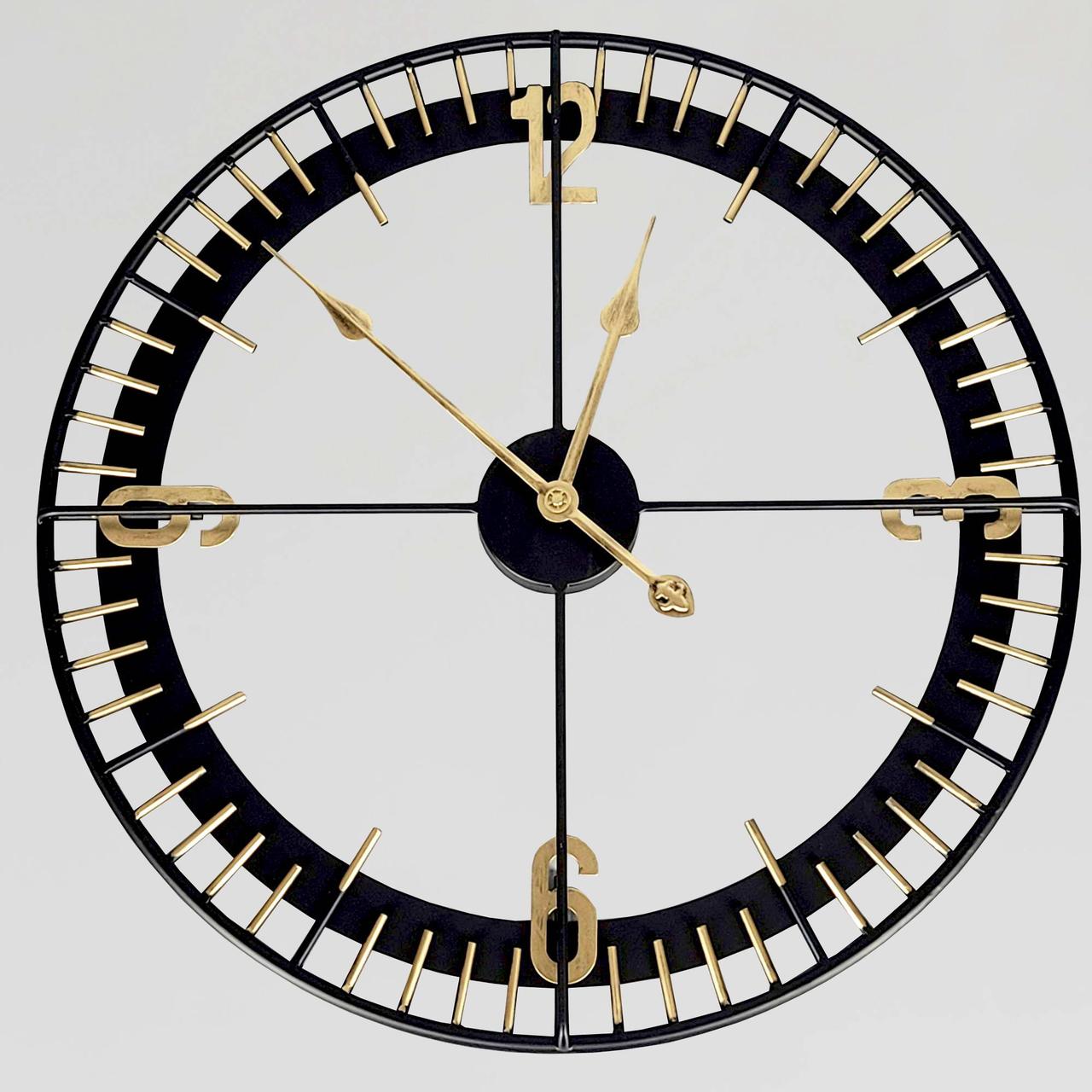Годинник безшумний (60,5 см) металевий лофт настінний OV-0072 чорний, фото 1