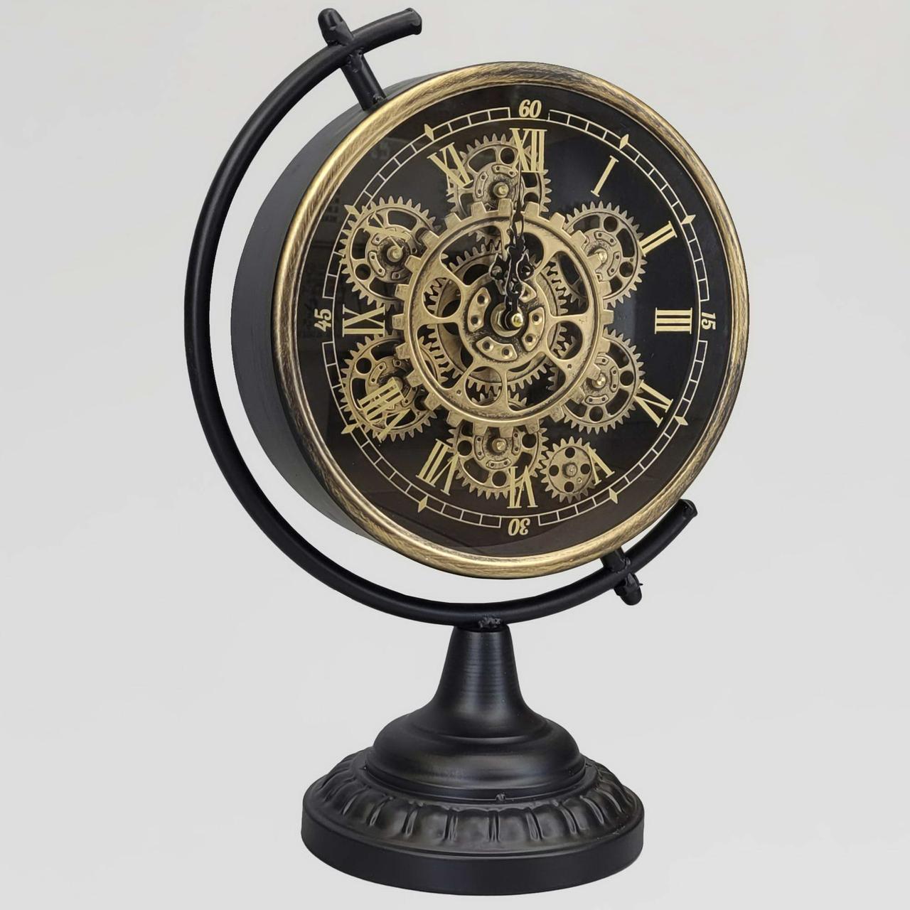 Годинник безшумний (43х30 см) настільний металевий з відкритими шестернями колещатками скелетон ретро вінтаж під старину OV-0077, фото 1