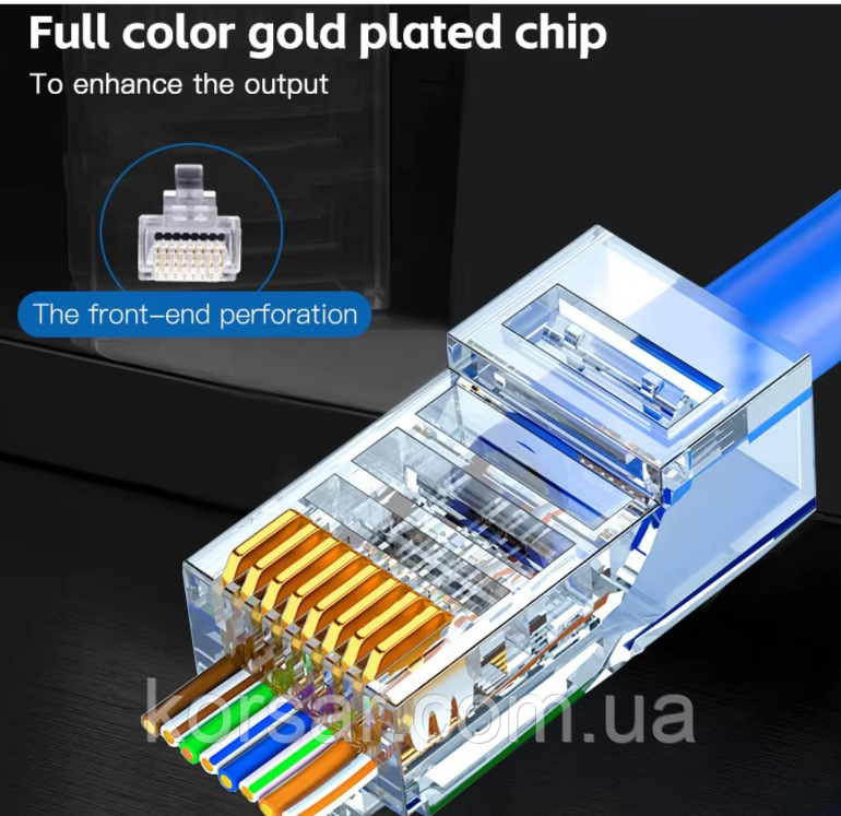 Роз'єм RJ45, прозорий, перфорований, Cat6 Gigabit "Crystal Head". Набір 50 штук., фото 1