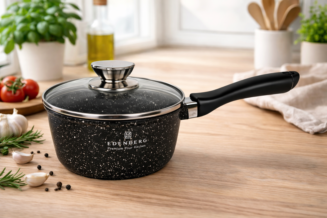 Ківшик 1.3 л*16 см Edenberg EB-8044 з антипригарним гранітним покриттям і кришкою, фото 1