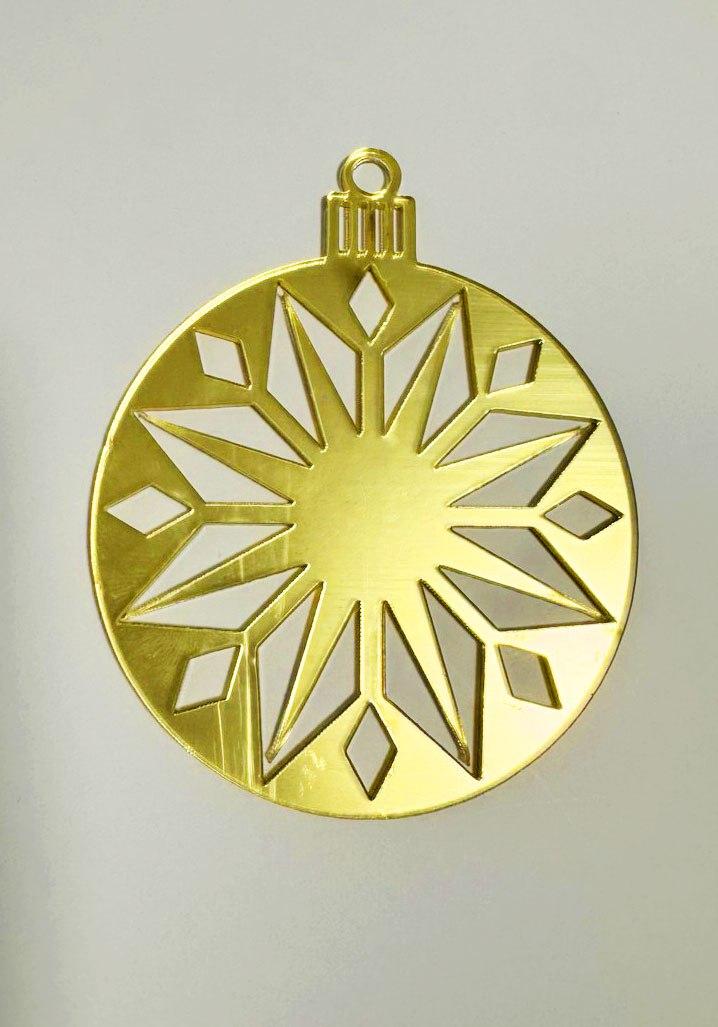 Золота акрилова прикраса на ялинку "Сніжинка 8", 80*70мм, фото 1