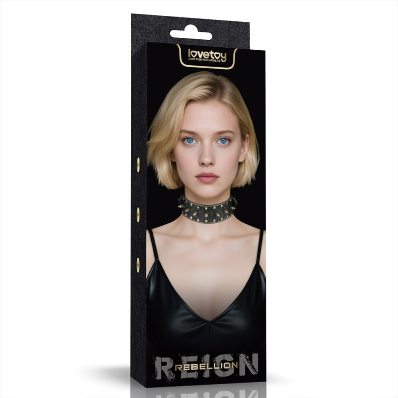 Вінтажний шипований нашийник, spike collar Rebellion Reign регульований PU матеріал, фото 1