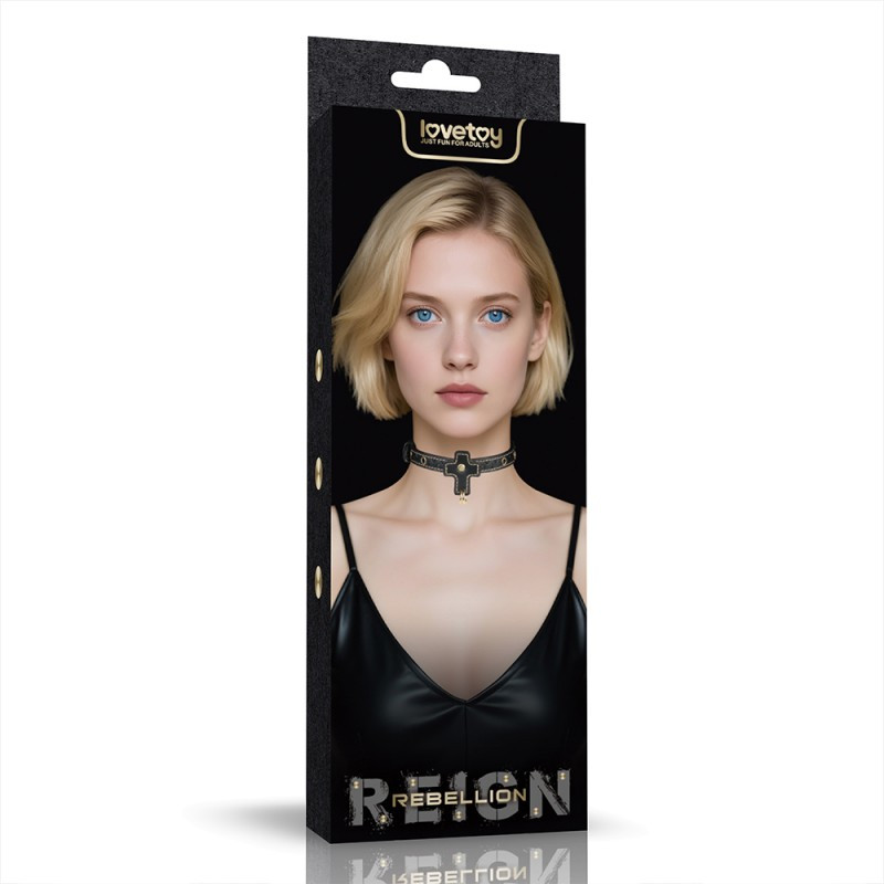 БДСМ нашийник, регульований ремінь Rebellion Reign Cross Collar з PU та металом, фото 1